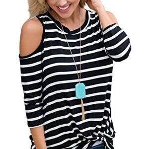 Womens Cold Shoulder Tops Sleeve Twist Knot